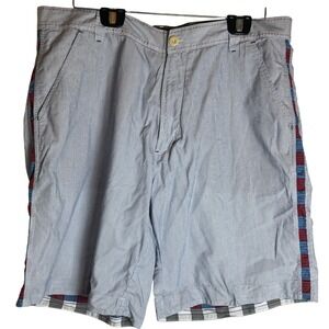 Robert Graham Mens Blue White Striped Shorts Contrast Side Tape Size 38 Cotton